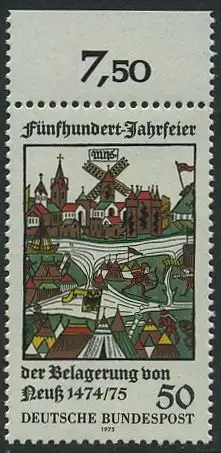 BUND 1975 Michel-Nummer 0843 postfrisch EINZELMARKE RAND oben (a)