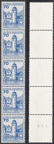 BUND 1977 Michel-Nummer 0918 postfrisch vert.STRIP(5) m/ rücks.Rollennummer 185