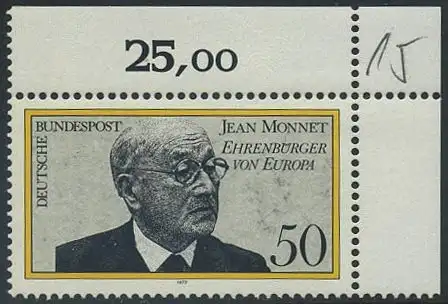 BUND 1977 Michel-Nummer 0926 postfrisch EINZELMARKE ECKRAND oben rechts (a)