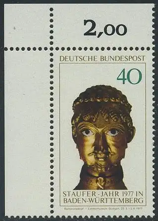 BUND 1977 Michel-Nummer 0933 postfrisch EINZELMARKE ECKRAND oben links