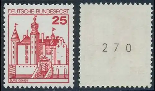 BUND 1978 Michel-Nummer 0996 postfrisch EINZELMARKE m/ rücks.Rollennummer 270