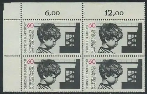 BUND 1979 Michel-Nummer 1000 postfrisch BLOCK ECKRAND oben links