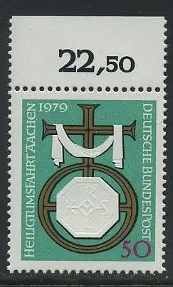 BUND 1979 Michel-Nummer 1017 postfrisch EINZELMARKE RAND oben (b)