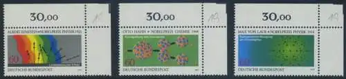 BUND 1979 Michel-Nummer 1019-1021 postfrisch SATZ(3) EINZELMARKEN ECKRÄNDER oben rechts (b)