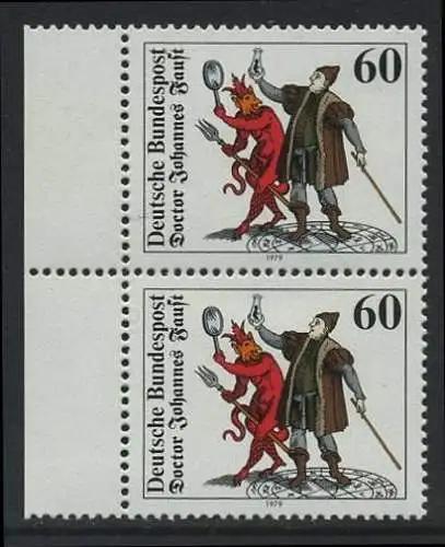 BUND 1979 Michel-Nummer 1030 postfrisch vert.PAAR RAND links