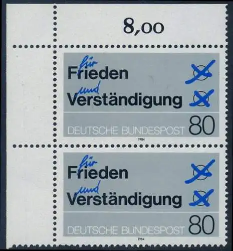 BUND 1984 Michel-Nummer 1231 postfrisch vert.PAAR ECKRAND oben links