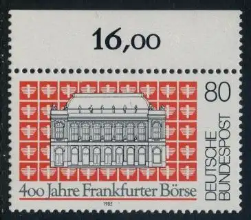 BUND 1985 Michel-Nummer 1257 postfrisch EINZELMARKE RAND oben