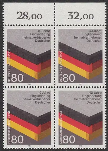 BUND 1985 Michel-Nummer 1265 postfrisch BLOCK RÄNDER oben