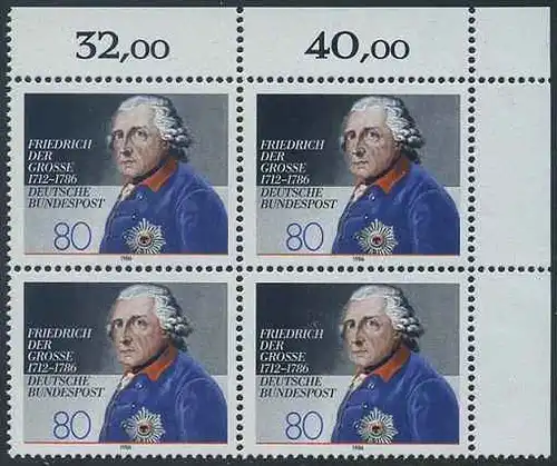 BUND 1986 Michel-Nummer 1292 postfrisch BLOCK ECKRAND oben rechts