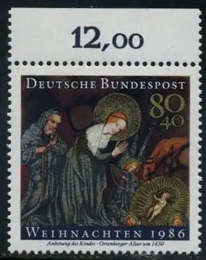 BUND 1986 Michel-Nummer 1303 postfrisch EINZELMARKE RAND oben