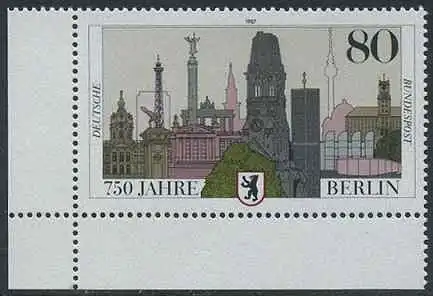 BUND 1987 Michel-Nummer 1306 postfrisch EINZELMARKE ECKRAND unten links