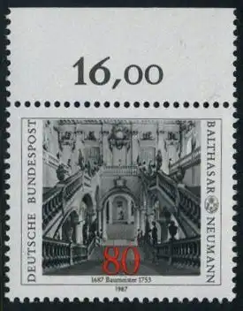 BUND 1987 Michel-Nummer 1307 postfrisch EINZELMARKE RAND oben