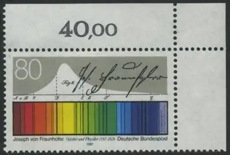 BUND 1987 Michel-Nummer 1313 postfrisch EINZELMARKE ECKRAND oben rechts