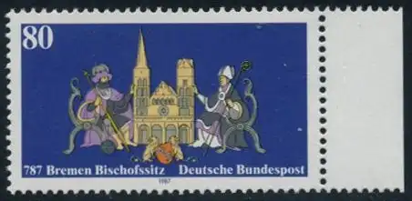 BUND 1987 Michel-Nummer 1329 postfrisch EINZELMARKE RAND rechts