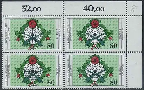 BUND 1987 Michel-Nummer 1330 postfrisch BLOCK ECKRAND oben rechts