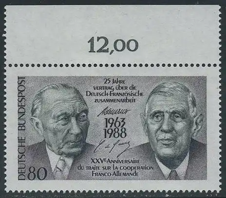 BUND 1988 Michel-Nummer 1351 postfrisch EINZELMARKE RAND oben (b)