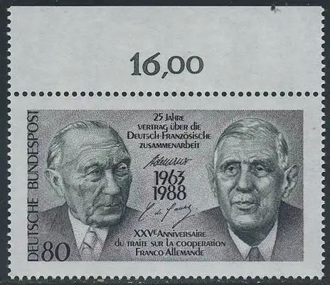 BUND 1988 Michel-Nummer 1351 postfrisch EINZELMARKE RAND oben (c)