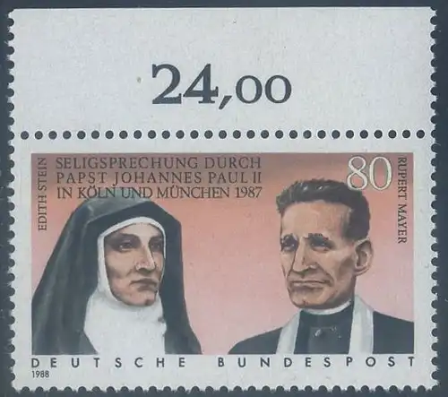 BUND 1988 Michel-Nummer 1352 postfrisch EINZELMARKE RAND oben (b)