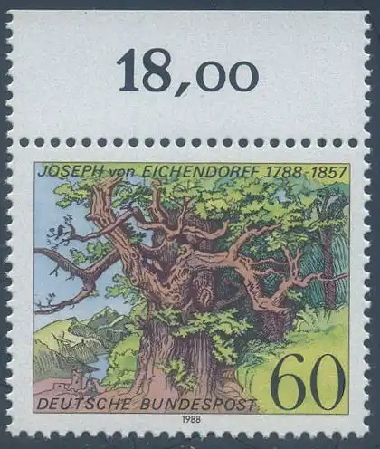 BUND 1988 Michel-Nummer 1356 postfrisch EINZELMARKE RAND oben (b)