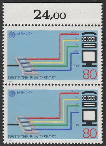 BUND 1988 Michel-Nummer 1368 postfrisch vert.PAAR RAND oben (a)