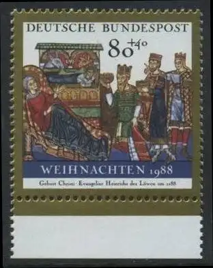 BUND 1988 Michel-Nummer 1396 postfrisch EINZELMARKE RAND unten