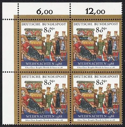 BUND 1988 Michel-Nummer 1396 postfrisch BLOCK ECKRAND oben links