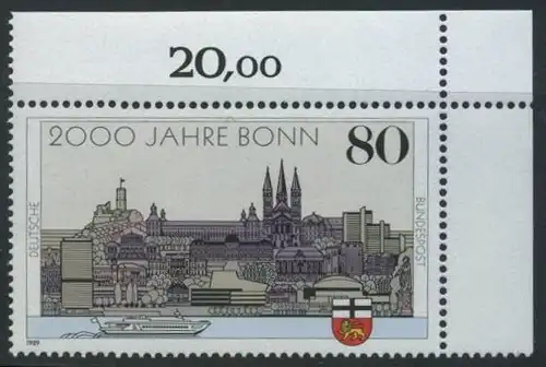 BUND 1989 Michel-Nummer 1402 postfrisch EINZELMARKE ECKRAND oben rechts