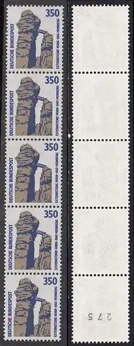 BUND 1989 Michel-Nummer 1407 postfrisch vert.STRIP(5) m/ rücks.Rollennummer 275