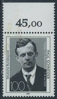 BUND 1989 Michel-Nummer 1431 postfrisch EINZELMARKE RAND oben (b)