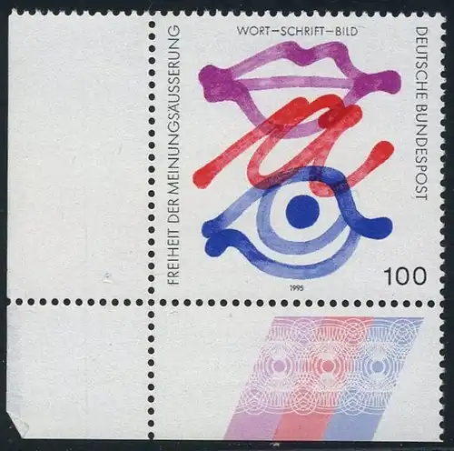 BUND 1995 Michel-Nummer 1789 postfrisch EINZELMARKE ECKRAND unten links