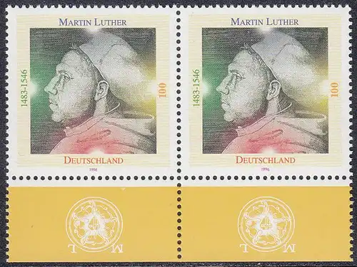 BUND 1996 Michel-Nummer 1841 postfrisch horiz.PAAR RAND unten