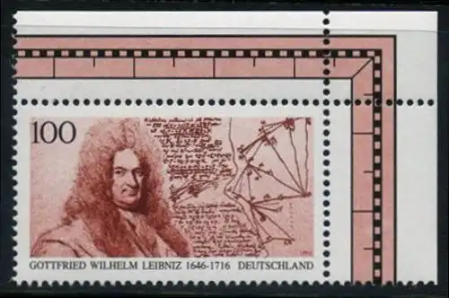 BUND 1996 Michel-Nummer 1865 postfrisch EINZELMARKE ECKRAND oben rechts