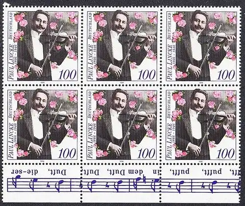 BUND 1996 Michel-Nummer 1876 postfrisch horiz.BLOCK(6) RÄNDER unten