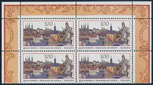 BUND 1996 Michel-Nummer 1881 postfrisch BLOCK Eckränder oben rechts/oben links