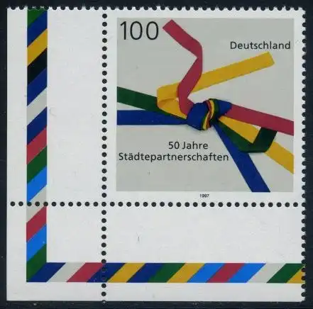 BUND 1997 Michel-Nummer 1917 postfrisch EINZELMARKE ECKRAND unten links