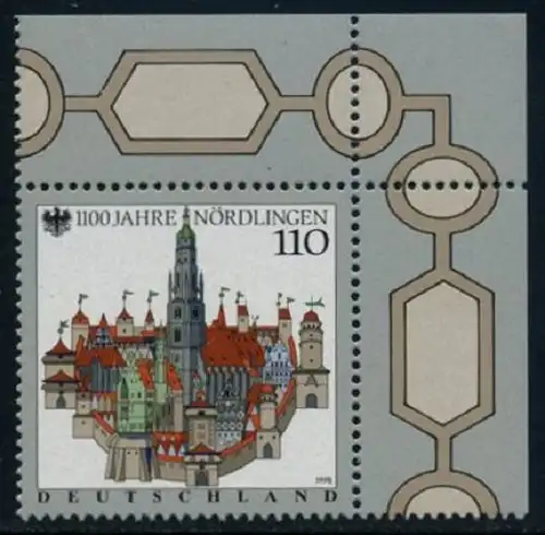 BUND 1998 Michel-Nummer 1965 postfrisch EINZELMARKE ECKRAND oben rechts