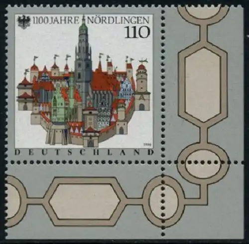 BUND 1998 Michel-Nummer 1965 postfrisch EINZELMARKE ECKRAND unten rechts