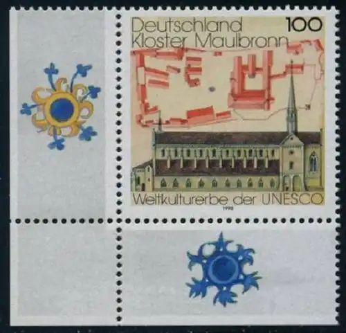 BUND 1998 Michel-Nummer 1966 postfrisch EINZELMARKE ECKRAND unten links