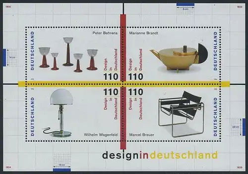 BUND 1998 Michel-Nummer 2001-2004 postfrisch BOGEN(4) -Blockausgabe 45-