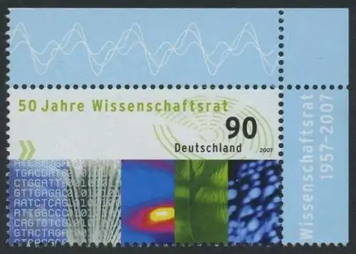 BUND 2007 Michel-Nummer 2622 postfrisch EINZELMARKE ECKRAND oben rechts