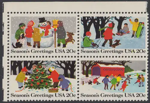 USA Michel 1607-1610 / Scott 2027-2030 postfrisch BLOCK ECKRAND oben links - Weihnachten