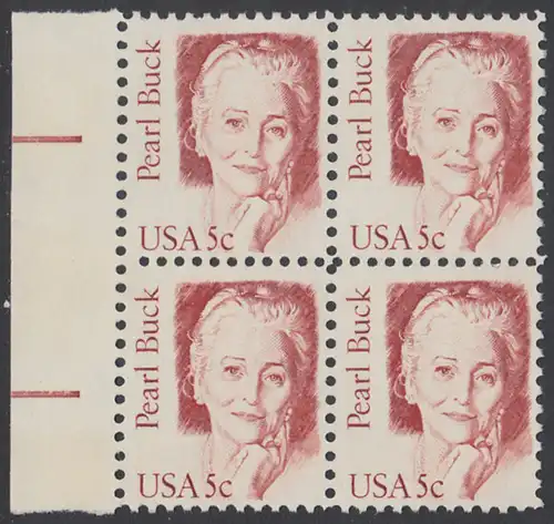 USA Michel 1640 / Scott 1848 postfrisch BLOCK RÄNDER links - Amerikanische Persönlichkeiten: Pearl Buck, eigentl. Pearl Walsh (1892-1973), Schriftstellerin, Nobelpreis 1938