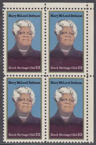 USA Michel 1729 / Scott 2137 postfrisch BLOCK ECKRAND oben rechts - Schwarzamerikanisches Erbe: Mary McLeod Bethun, Lehrerin