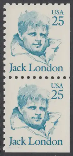 USA Michel 1782D / Scott 2197 postfrisch vert.PAAR aus MH (rechts & unten ungezähnt) - Amerikanische Persönlichkeiten: Jack London (1876-1916), Schriftsteller