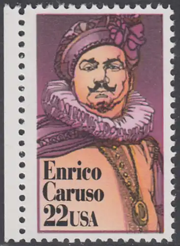 USA Michel 1868 / Scott 2250 postfrisch EINZELMARKE RAND links - Darstellende Künste und Künstler: Enrico Caruso (1873-1921), italienischer Opernsänger