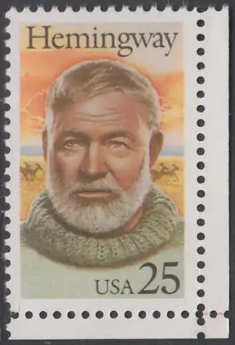 USA Michel 2045 / Scott 2418 postfrisch EINZELMARKE ECKRAND unten rechts - Ernest Hemingway (1899-1961), Schriftsteller, Nobelpreis 1954