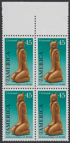 USA Michel 2056 / Scott C121 postfrisch BLOCK RÄNDER oben (a1) - Luftpostmarke: Amerika: Kunst und Brauchtum der indianischen Ureinwohner; Schnitzfigur (Calusa-Kultur)