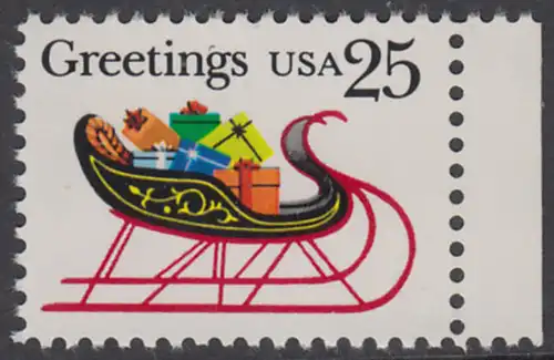 USA Michel 2058 / Scott 2428 postfrisch EINZELMARKE RAND rechts - Weihnachten: Schlitten mit Geschenkpäckchen