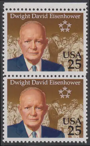 USA Michel 2113 / Scott 2513 postfrisch vert.PAAR RAND oben - 100. Geburtstag von Dwight David Eisenhower (1890-1969), 34. Präsident (reg. 1953-1961)