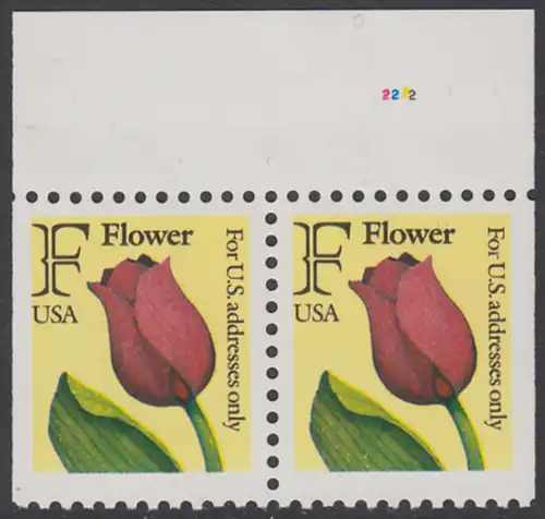 USA Michel 2116D / Scott 2519 postfrisch horiz.PAAR RÄNDER oben m/ Platten-# 2222 - Tulpe